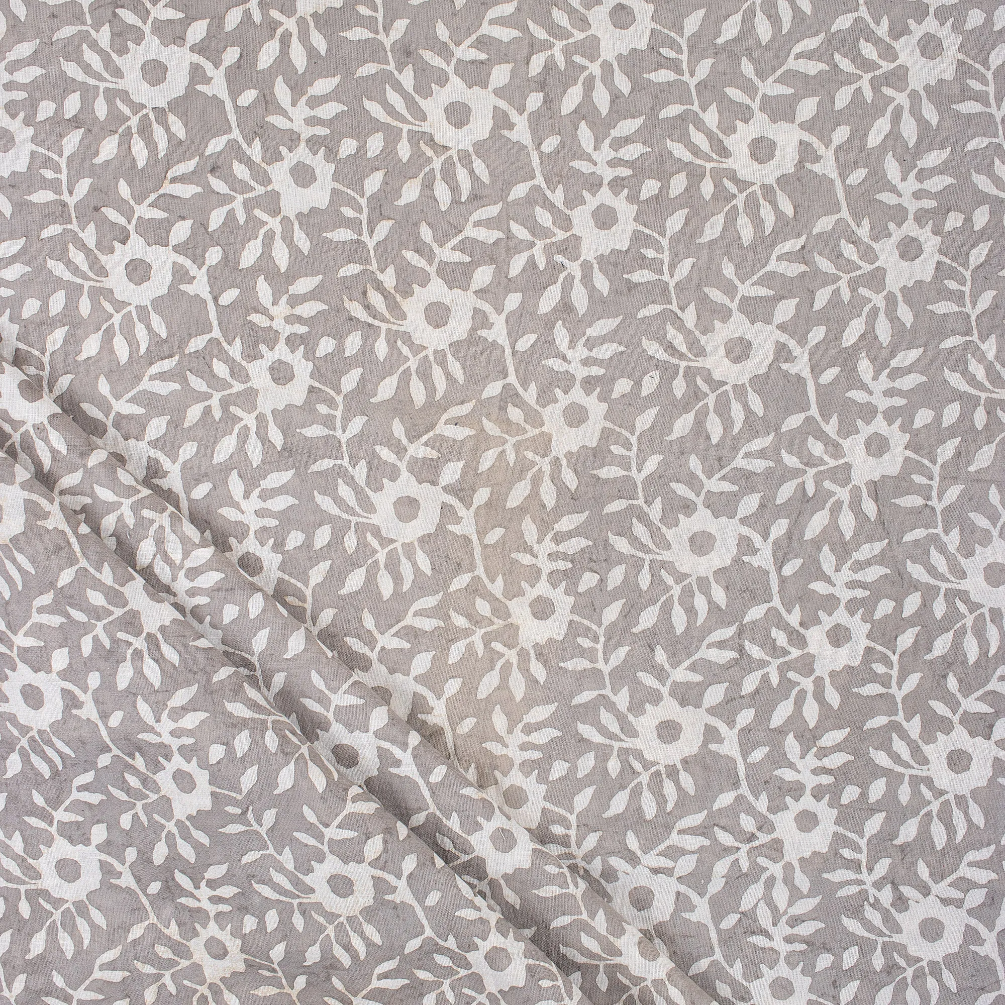 Grey Block Floral Print Dabu Fabric