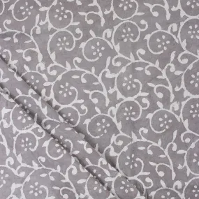 Grey Block Print Fabric Pure Organic Cotton