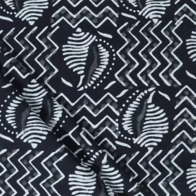 Hand Block Printed Black And White Cotton Fabric Material