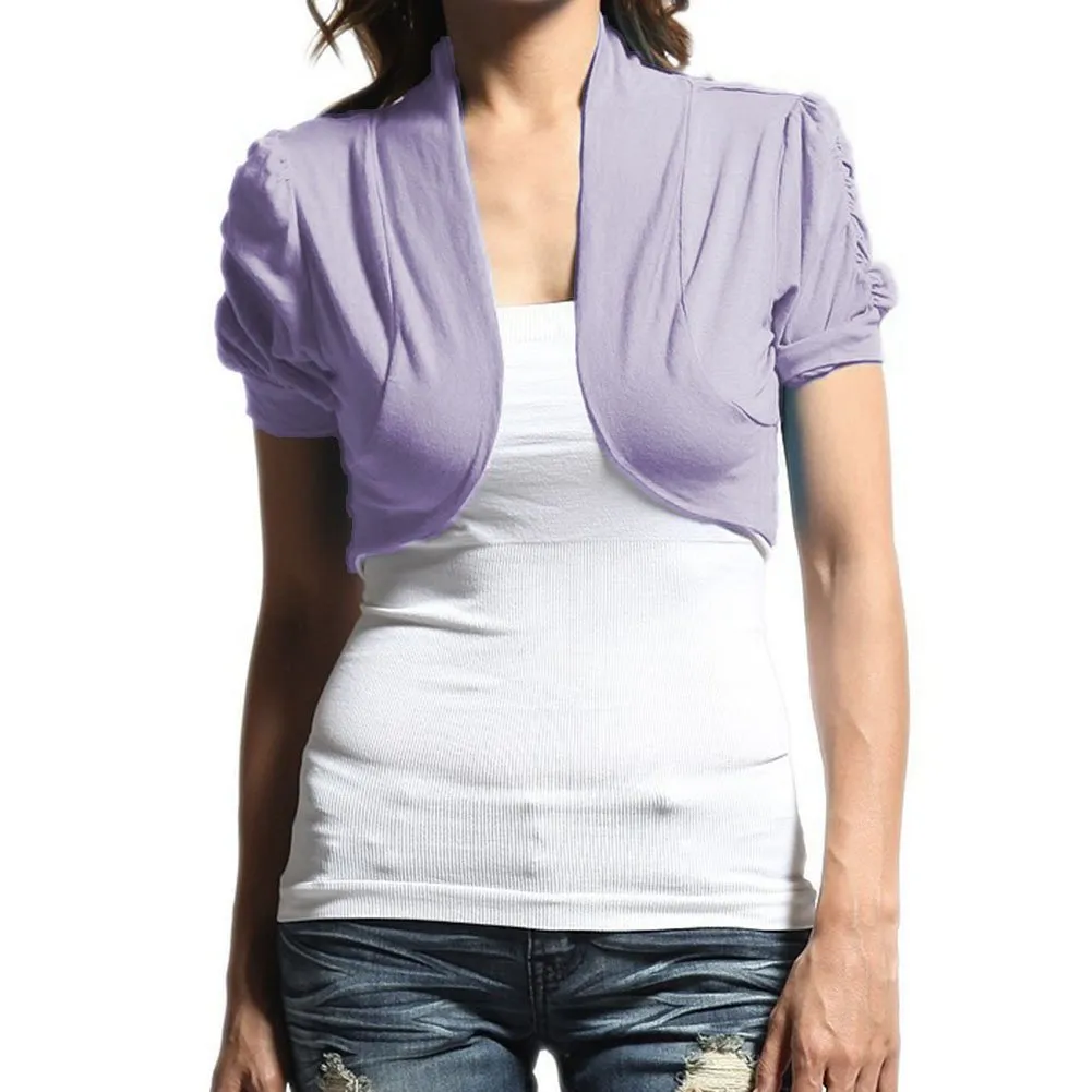 Hollywood Star Fashion Women's Ruched Short Sleeves Cropped Open Shrug Jacket