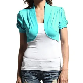 Hollywood Star Fashion Women's Ruched Short Sleeves Cropped Open Shrug Jacket