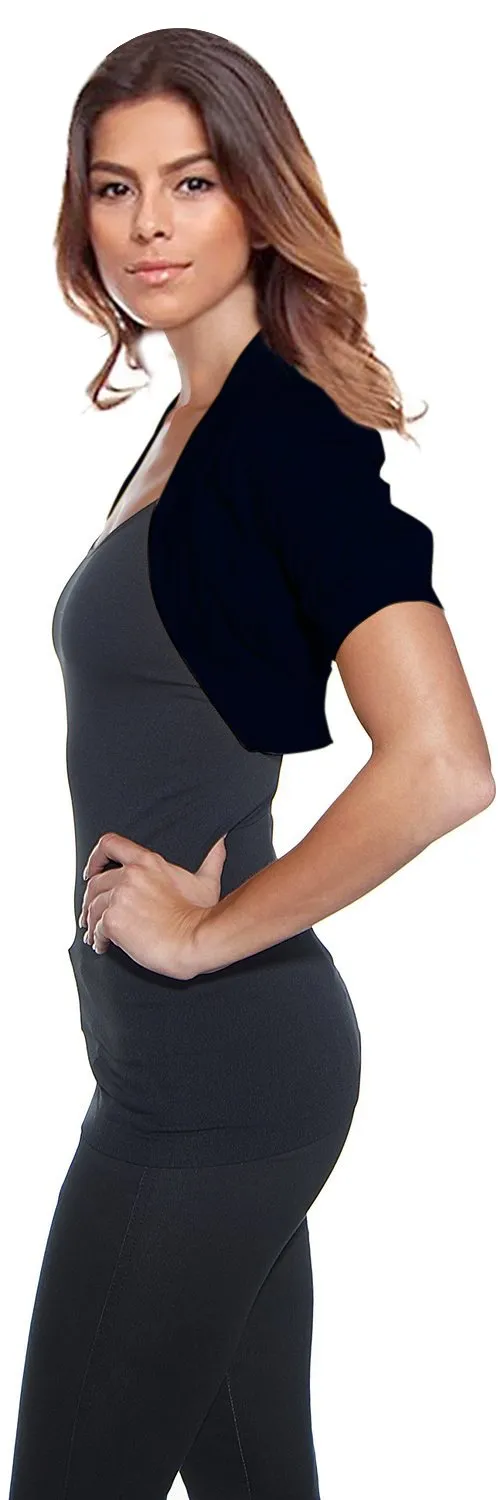 Hollywood Star Fashion Women's Ruched Short Sleeves Cropped Open Shrug Jacket
