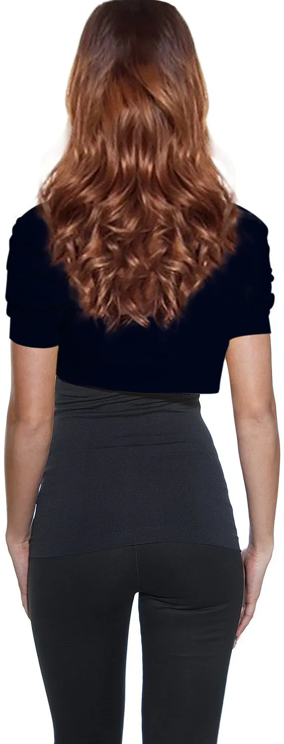 Hollywood Star Fashion Women's Ruched Short Sleeves Cropped Open Shrug Jacket
