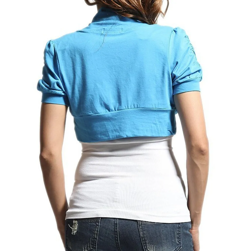 Hollywood Star Fashion Women's Ruched Short Sleeves Cropped Open Shrug Jacket