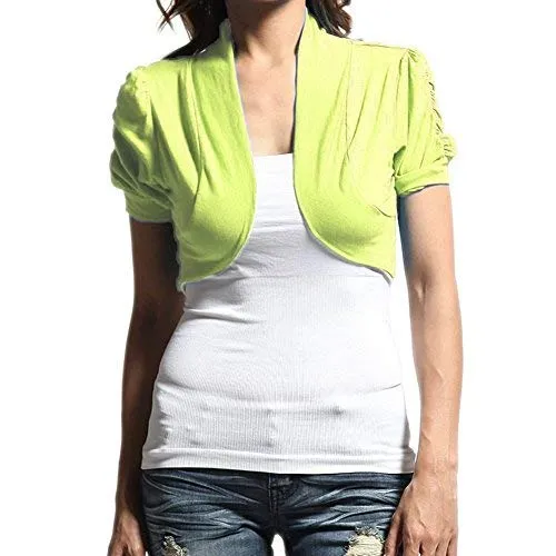 Hollywood Star Fashion Women's Ruched Short Sleeves Cropped Open Shrug Jacket