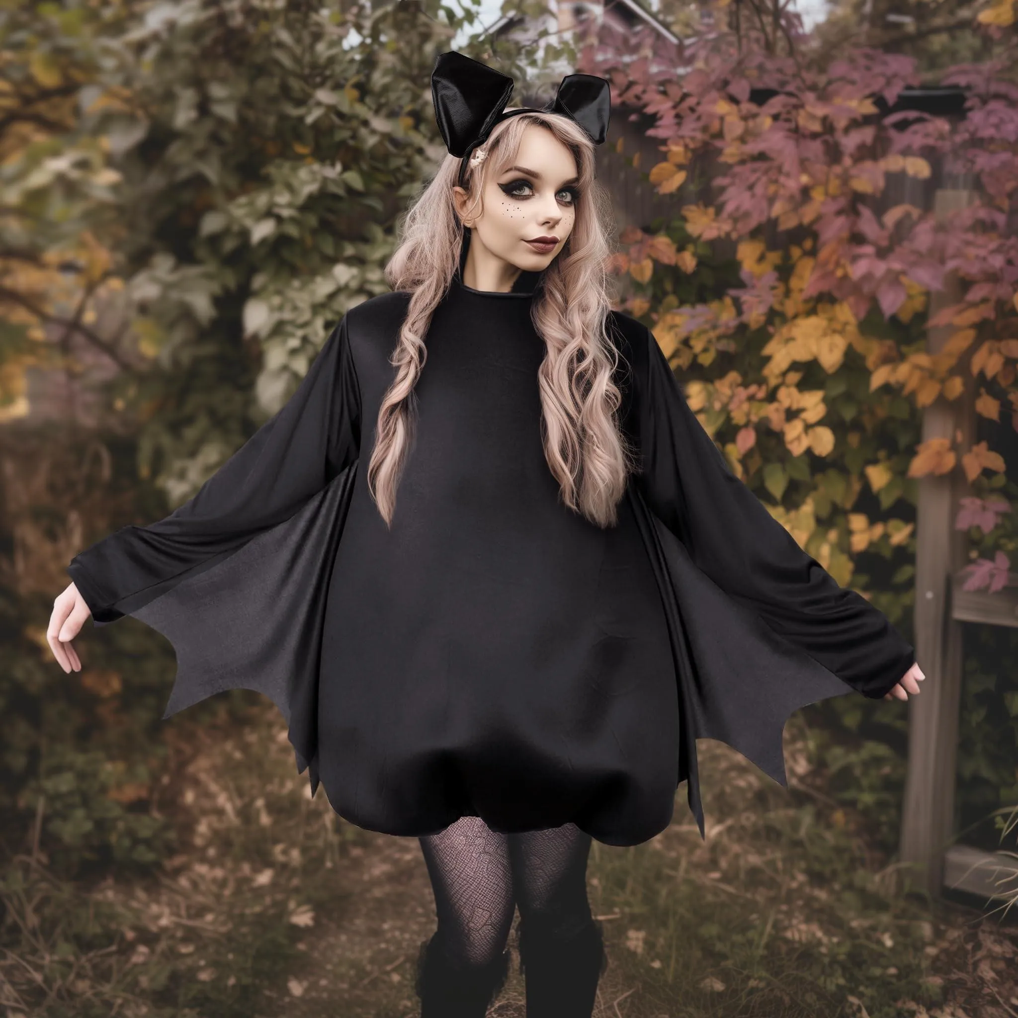 HOMELEX Bat Costume Unisex Adult Cosplay Jumpsuit Halloween Black One-Piece with Bat Ears