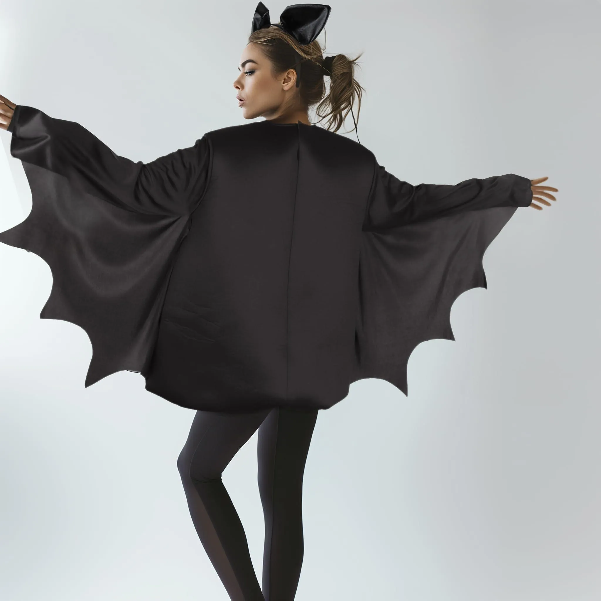 HOMELEX Bat Costume Unisex Adult Cosplay Jumpsuit Halloween Black One-Piece with Bat Ears
