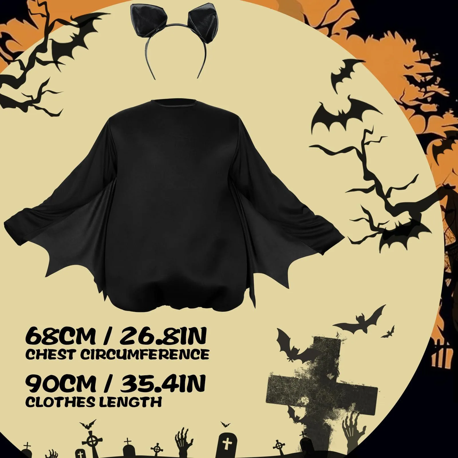 HOMELEX Bat Costume Unisex Adult Cosplay Jumpsuit Halloween Black One-Piece with Bat Ears