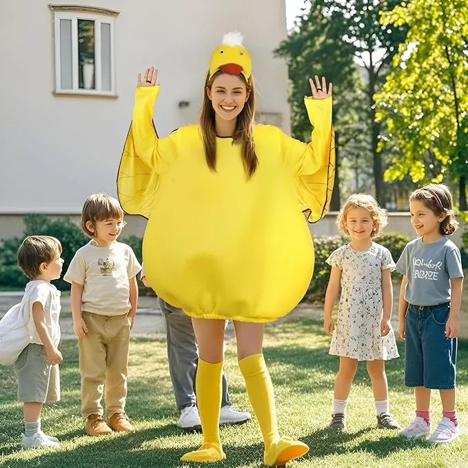 HOMELEX Yellow Duck Costume Unisex Adult Woman Halloween Animals Jumpsuit One-Piece with Duck Headband