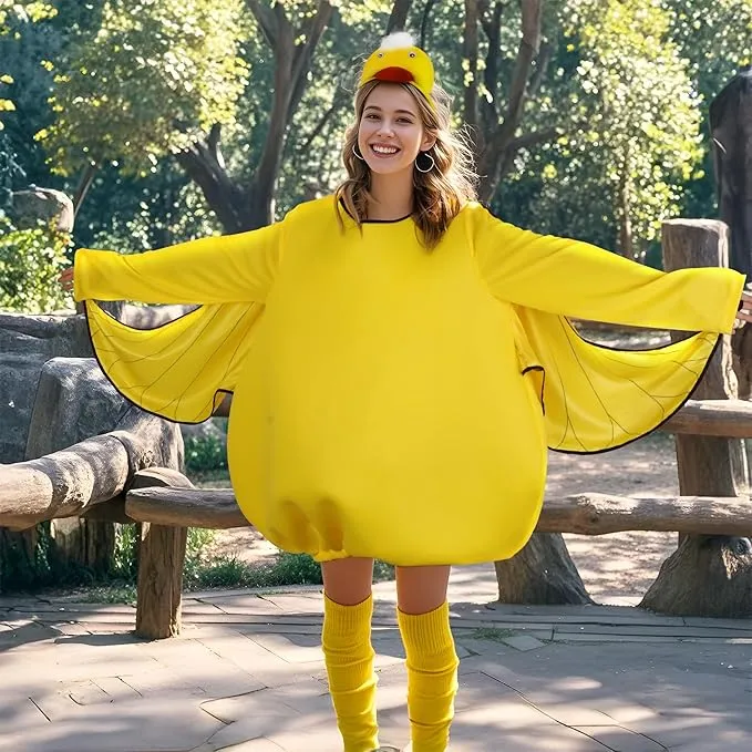 HOMELEX Yellow Duck Costume Unisex Adult Woman Halloween Animals Jumpsuit One-Piece with Duck Headband