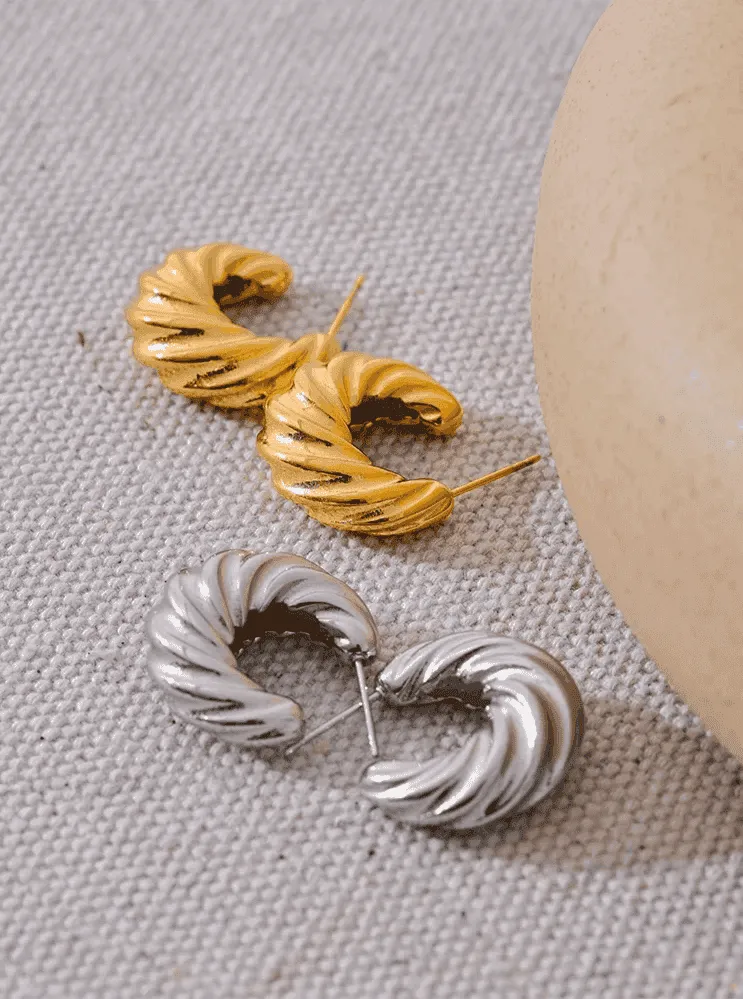 Hoop Earrings Charm Jewelry - C-Shape Twisted - YH2880A