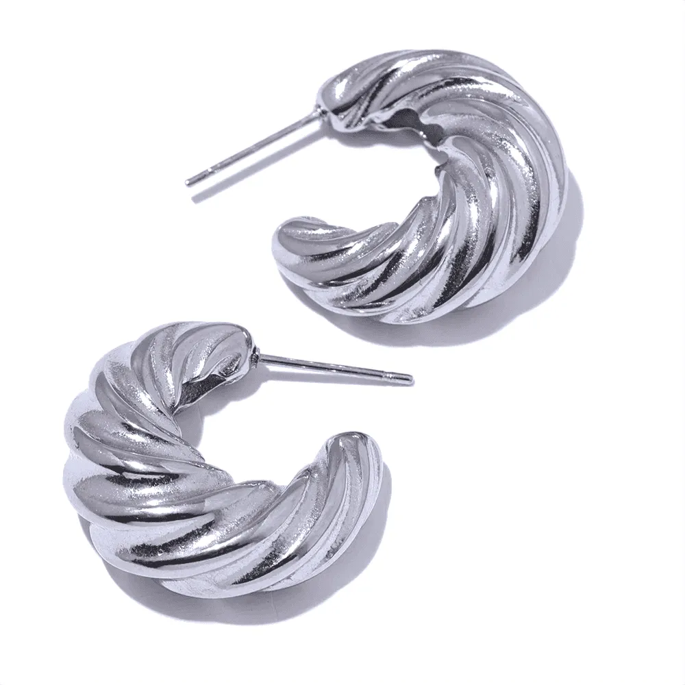 Hoop Earrings Charm Jewelry - C-Shape Twisted - YH2880A