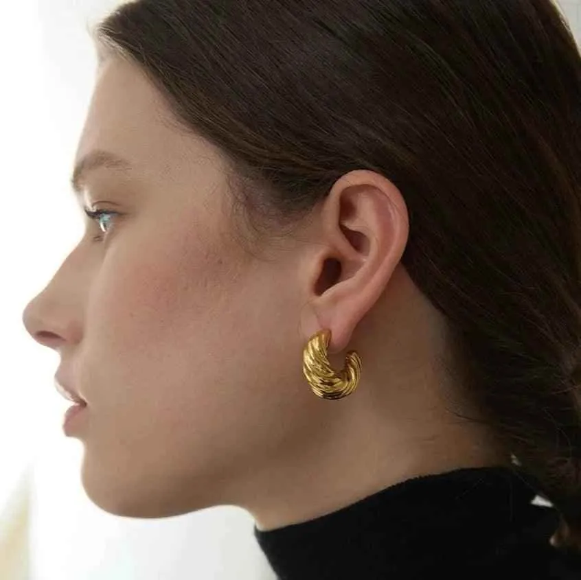 Hoop Earrings Charm Jewelry - C-Shape Twisted - YH2880A