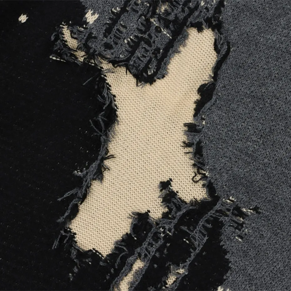 Ilooove Punk Knitted Sweaters Men Distressed Designer Oversized Harajuku Streetwear Sweaters Fall Winter Hip Hop Knit Pullovers Tops