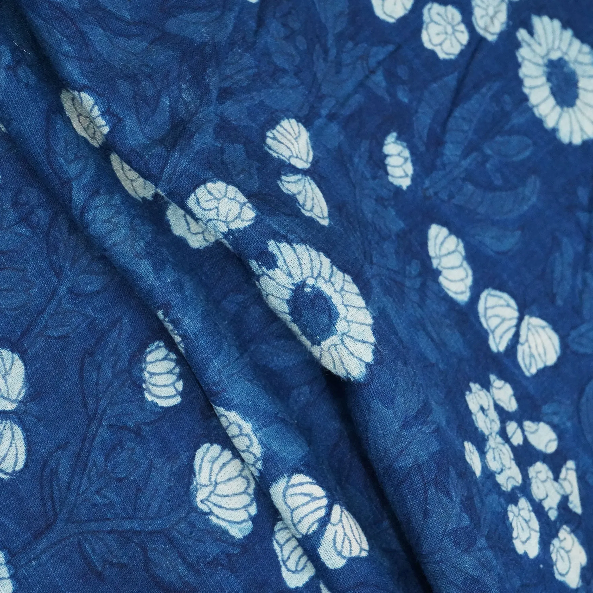 Indigo Floral Print Cotton Linen Fabric SCF-24197