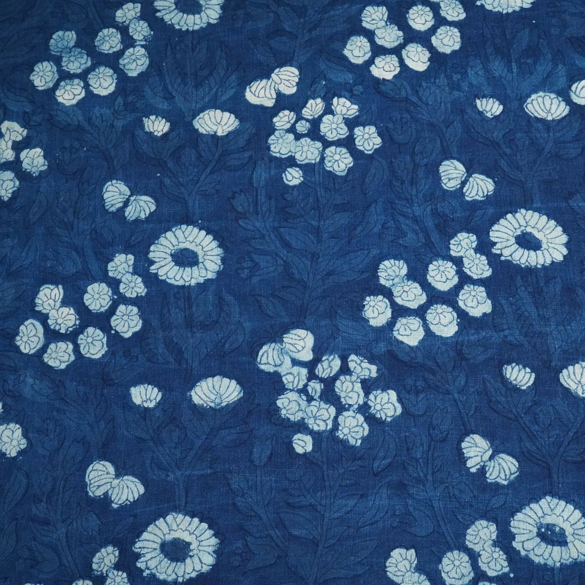 Indigo Floral Print Cotton Linen Fabric SCF-24197