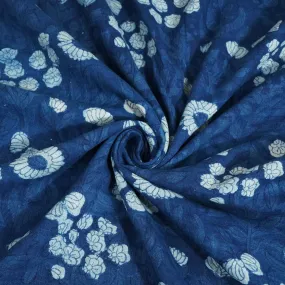 Indigo Floral Print Cotton Linen Fabric SCF-24197