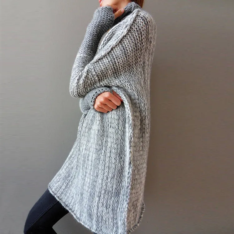 Irregular High Neck Patchwork Loose Women Oversized Pullover Sweater