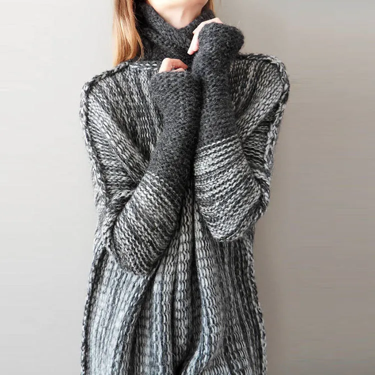 Irregular High Neck Patchwork Loose Women Oversized Pullover Sweater