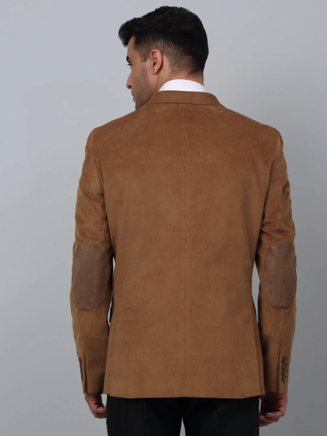 Khaki Solid Full Sleeves Formal Blazer For Men