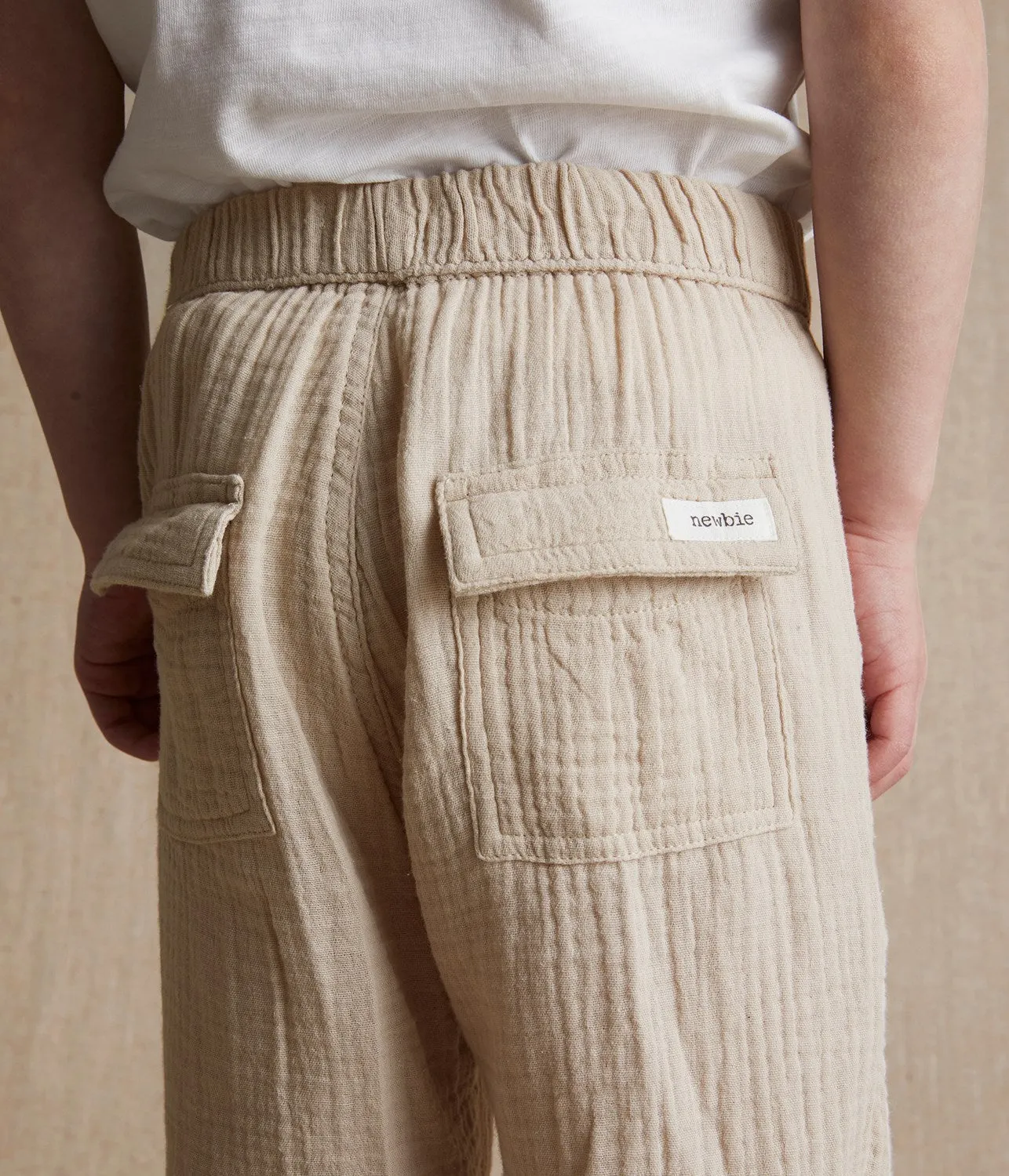 Kids beige woven muslin trousers