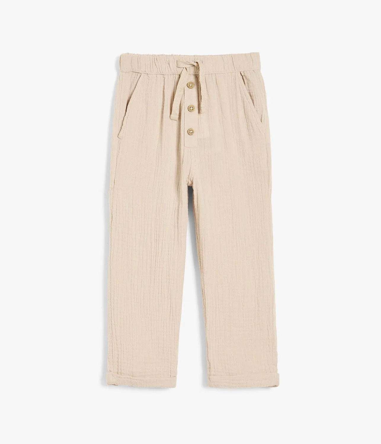 Kids beige woven muslin trousers