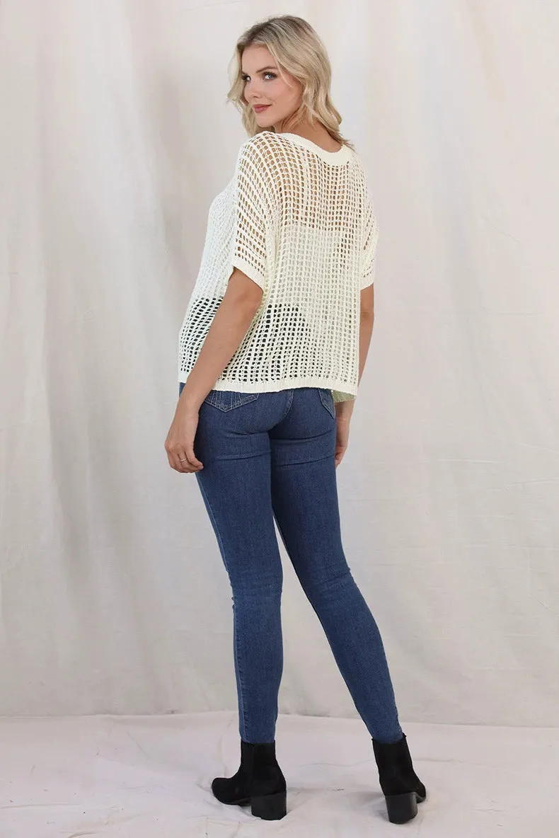 Knitted Wool Short-Sleeved Mesh Beach Tops