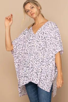Leopard And Letter Printed Knit Top in Pink Smoke