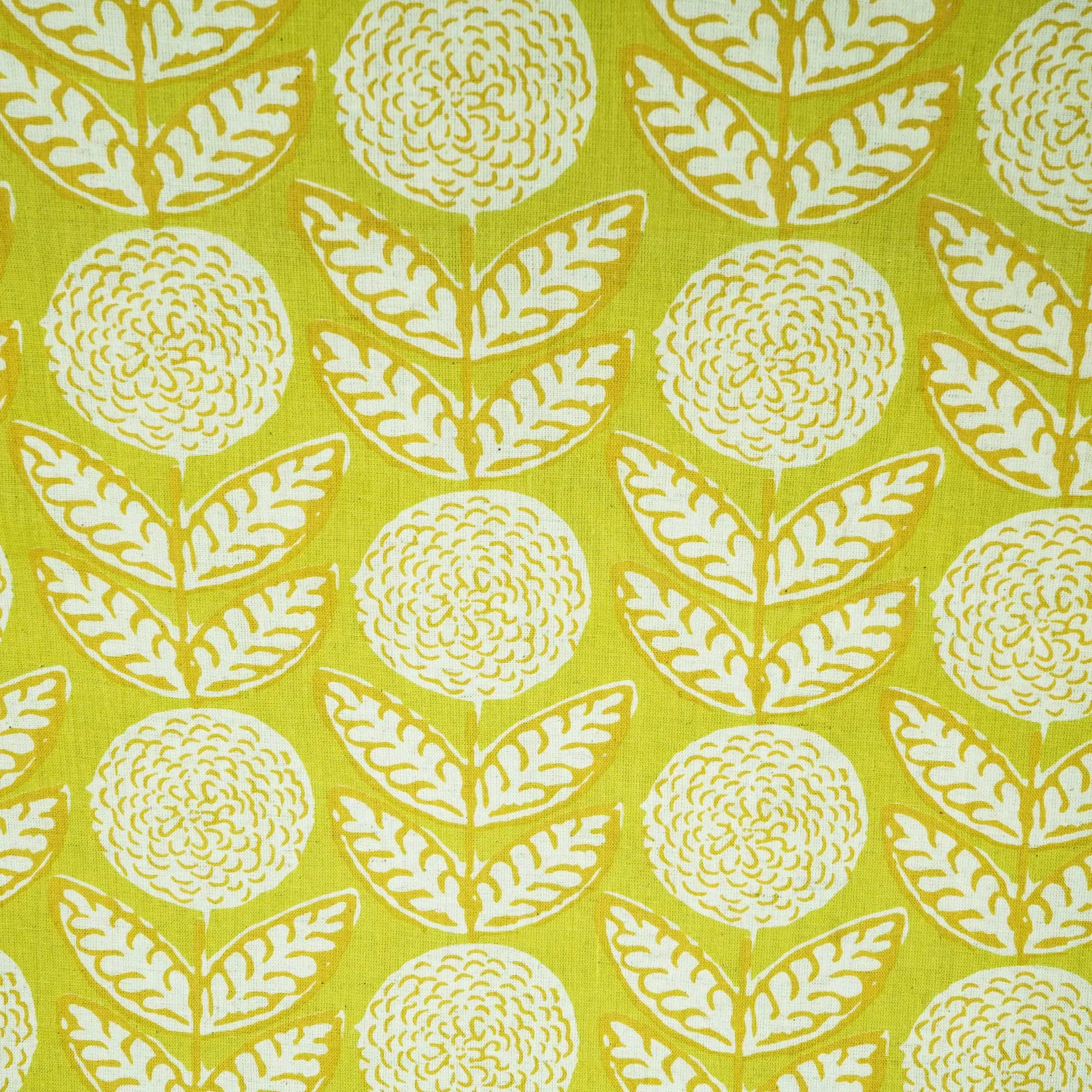 Lime Green Floral Print Cotton Flex Fabric CG-23466