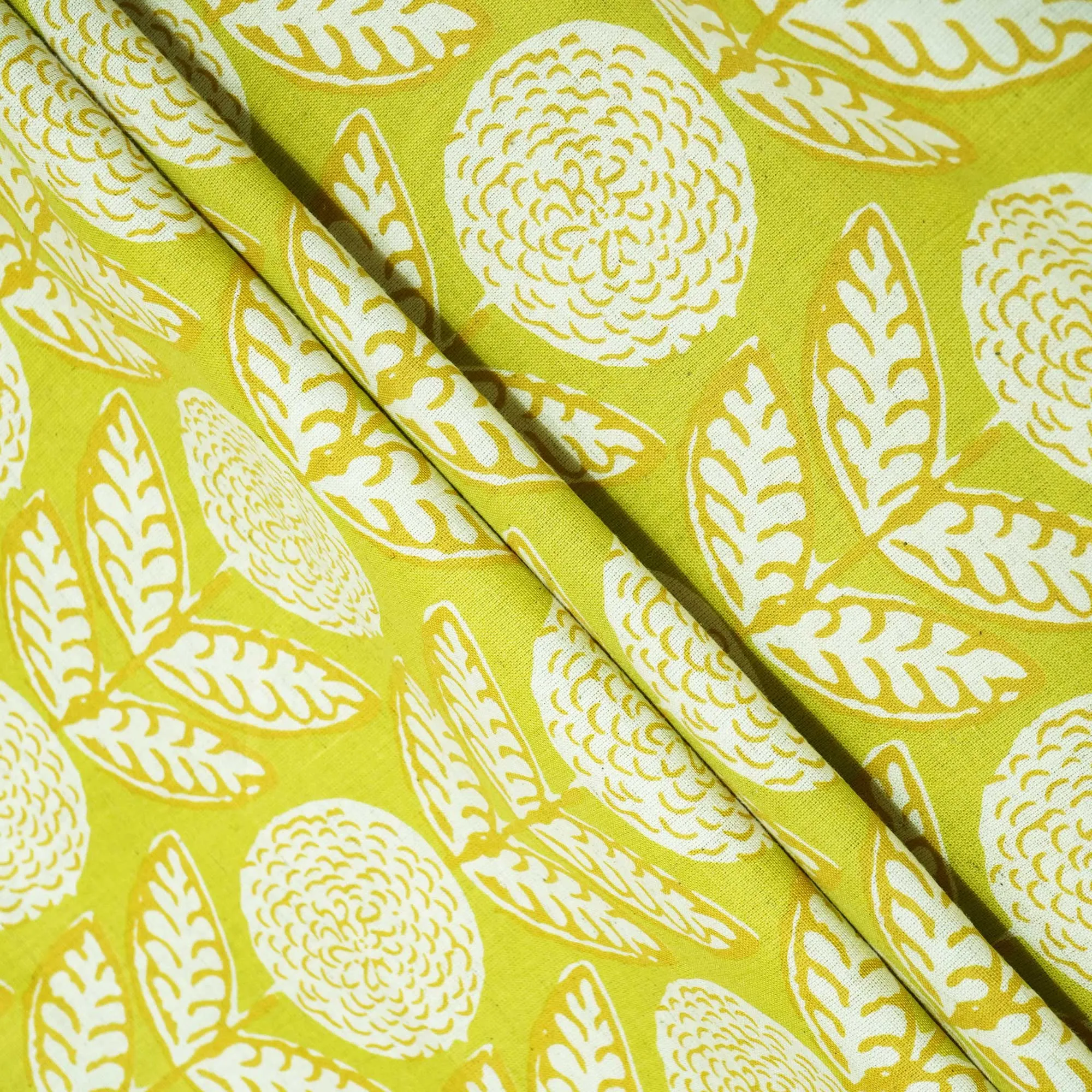 Lime Green Floral Print Cotton Flex Fabric CG-23466
