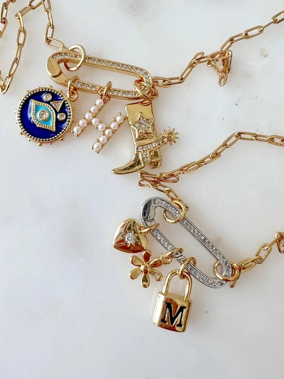 Link   Luxe lock bar charm necklace