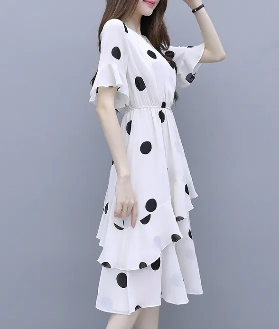 MariaKinz Pair of Black and White Polka Dots Slim Fit  Chiffon Dress