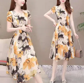 MariaKinz Women Floral Summer Casual Short Sleeve Knee Length Dress