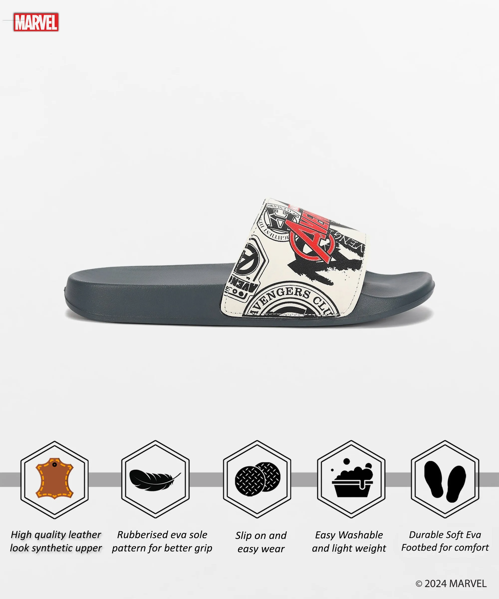 Marvel Avengers' EVMK10921G Men's White Sliders | Trendy Sliders with Durable & Cushioned Sole Construction | Waterproof & Lightweight, Perfect for Everyday Casual Wear