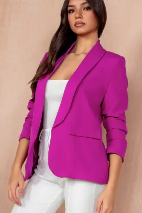 Maxine Magenta Ruched Sleeve Blazer