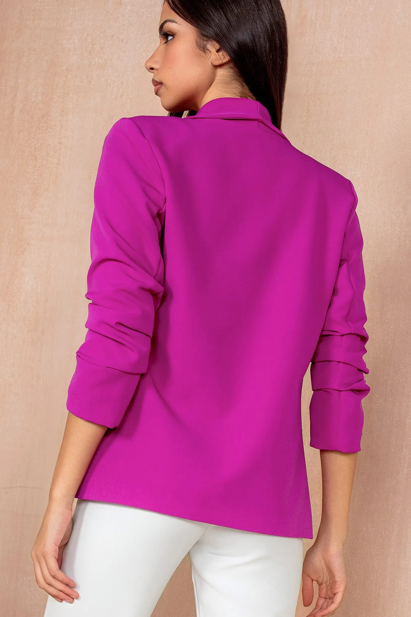 Maxine Magenta Ruched Sleeve Blazer