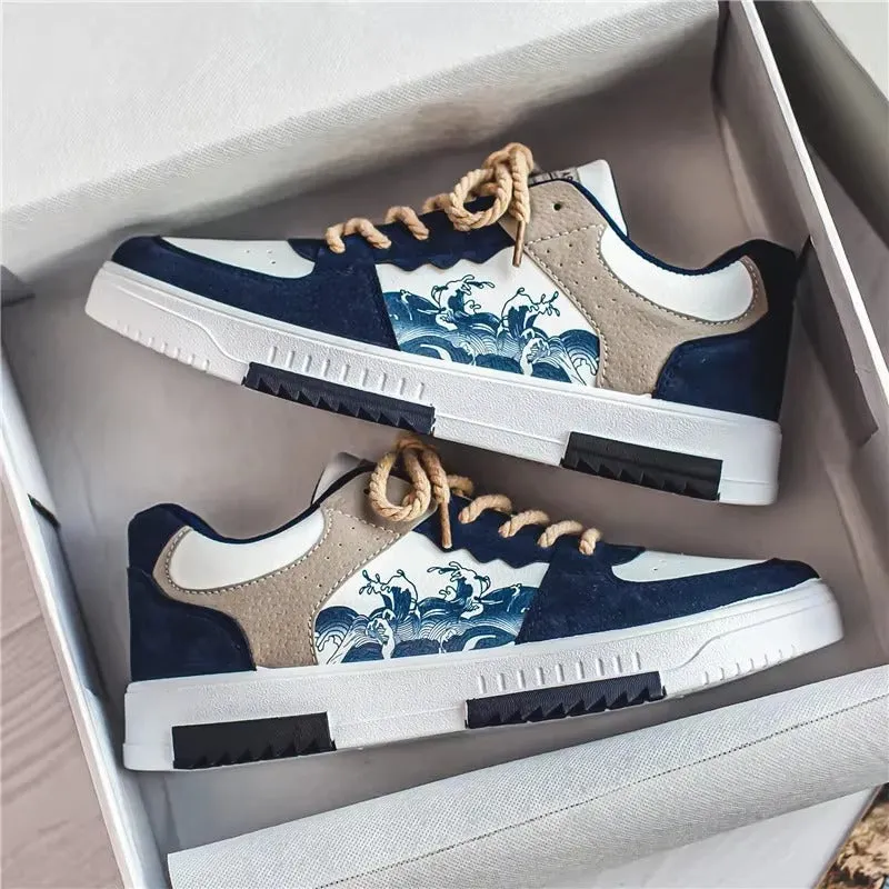 Men’s Wave-Pattern Casual Sneakers
