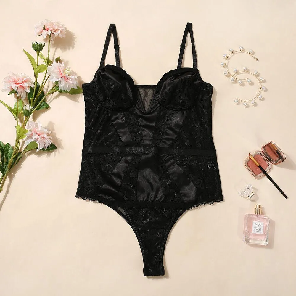 Mesh Patchwork Spaghetti Strap Bodysuits