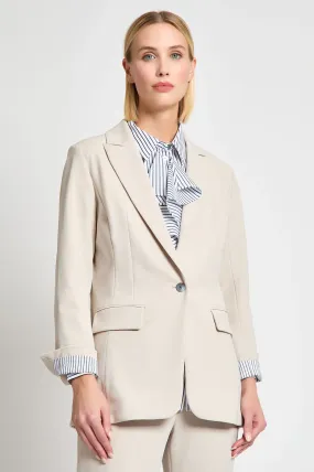 Ming Wang x Tanya Foster Tailored Fit Stretch Deco Crepe Blazer - Limestone