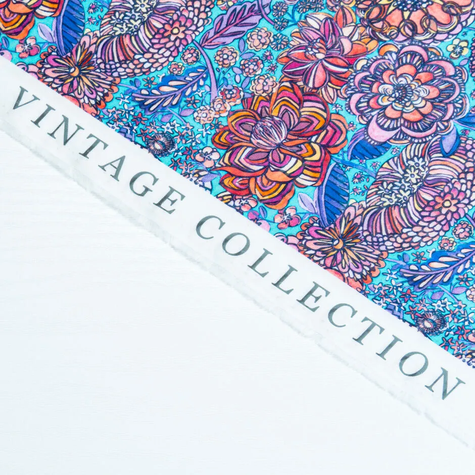 Modern Abstract Floral Printed Turquoise Luxury Cotton