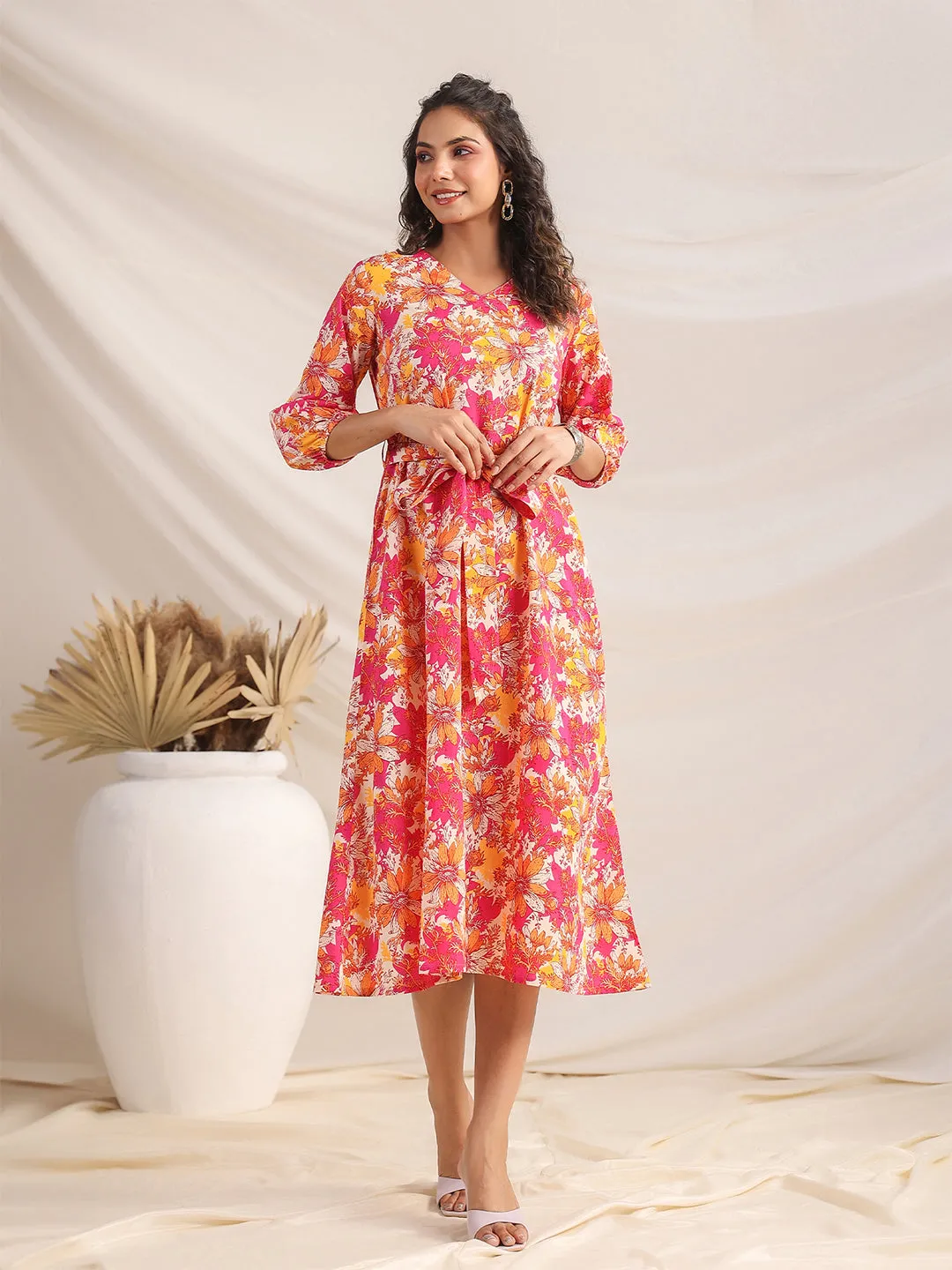 Multicolour Cotton Floral Printed Dress