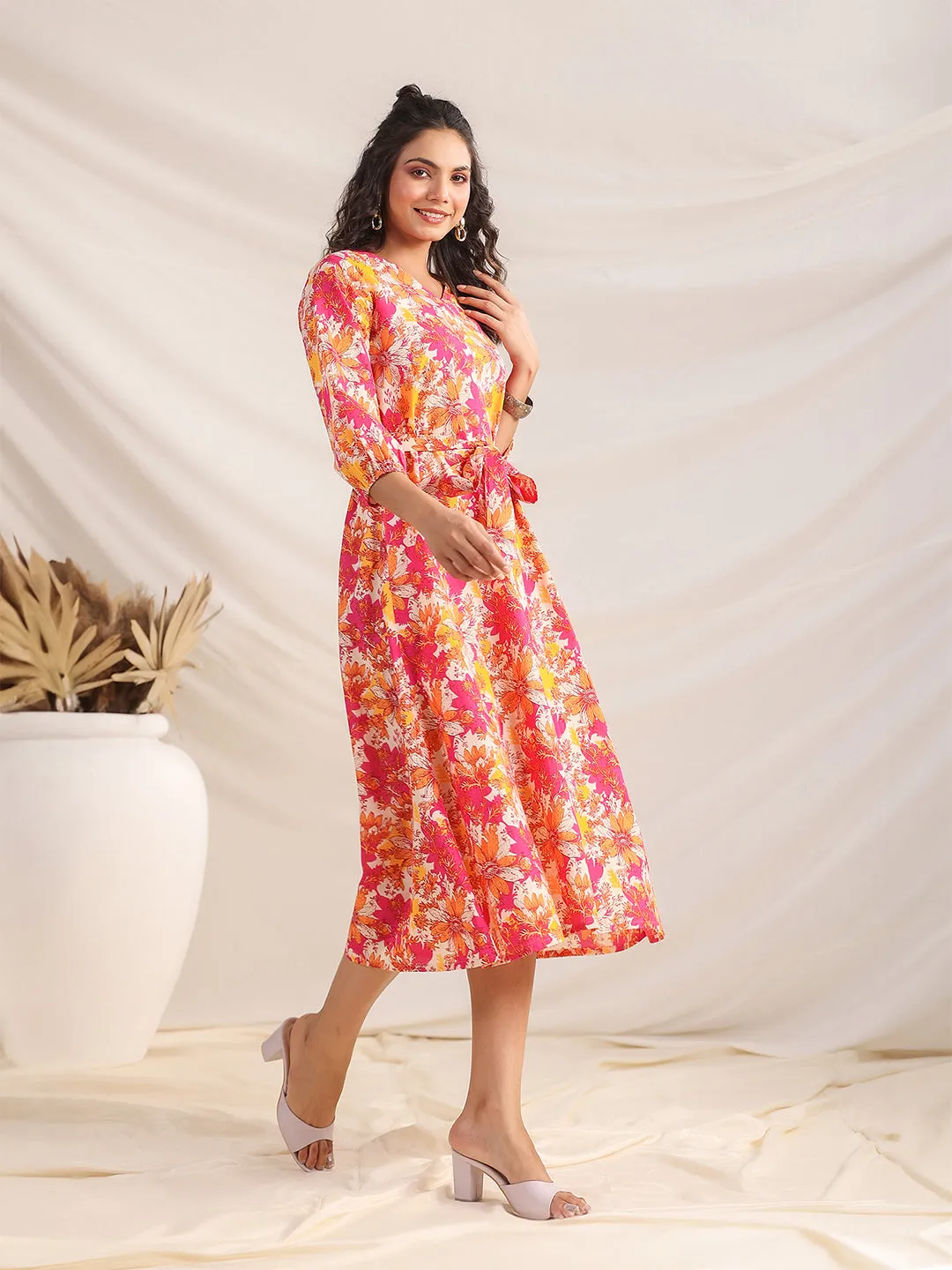 Multicolour Cotton Floral Printed Dress