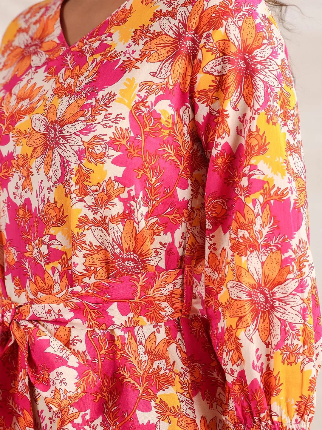 Multicolour Cotton Floral Printed Dress