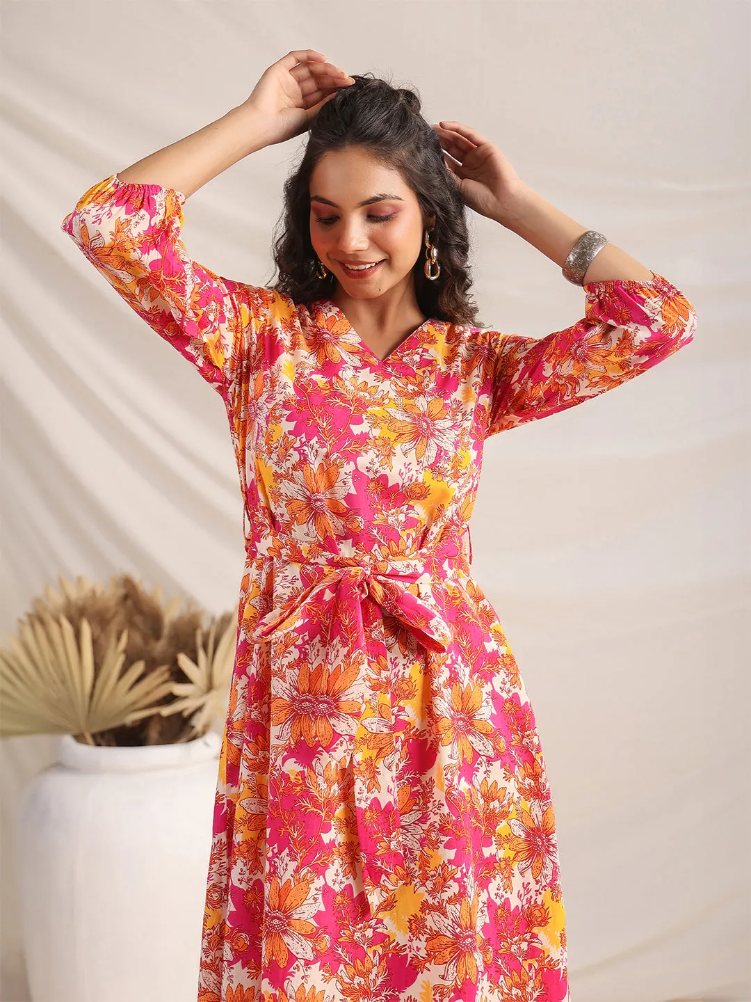 Multicolour Cotton Floral Printed Dress