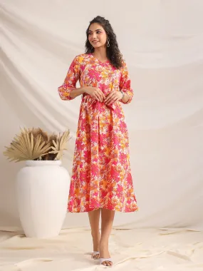 Multicolour Cotton Floral Printed Dress