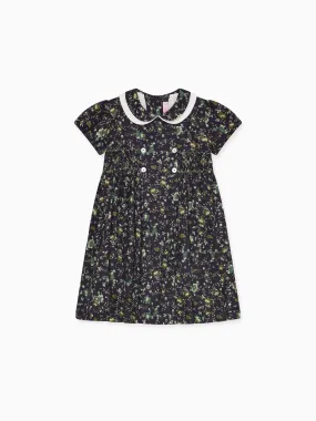 Navy Floral Arcadia Girl Hand-Smocked Dress