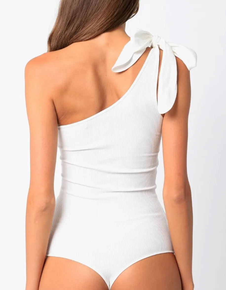 One Shoulder Tie Strap Bodysuit