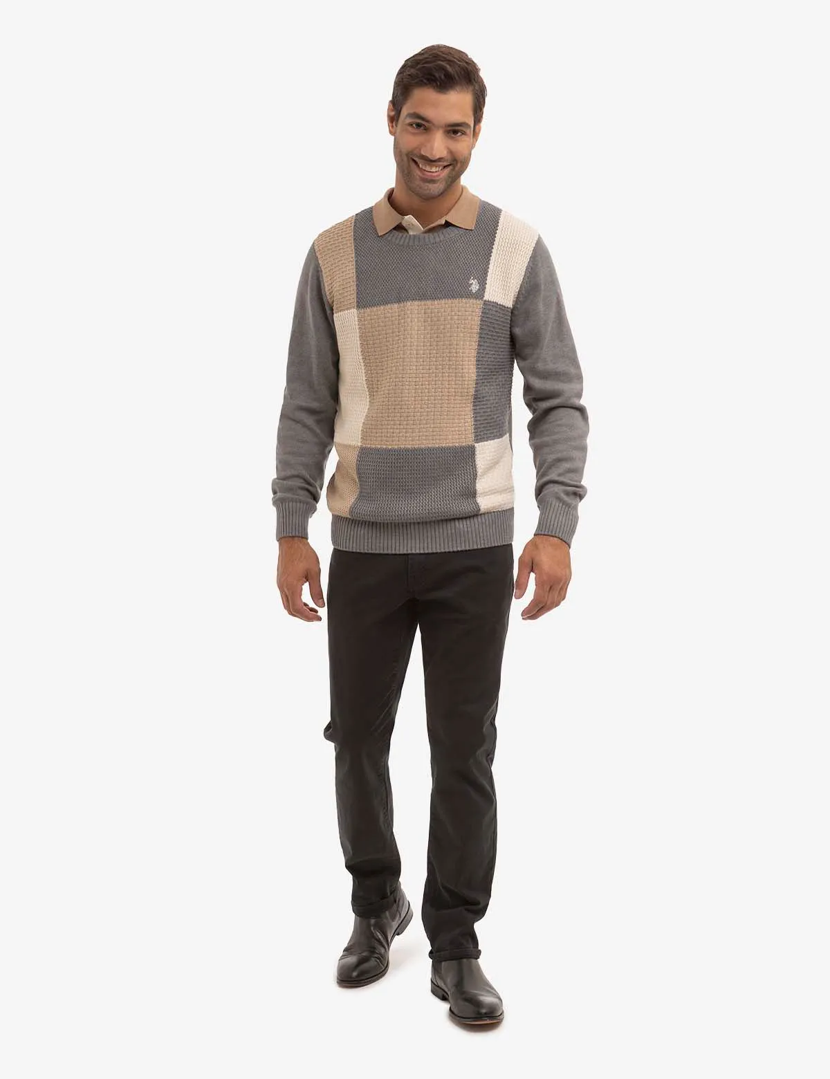 PATCHWORK CREW NECK SWEATER