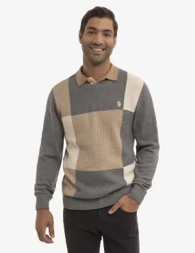 PATCHWORK CREW NECK SWEATER
