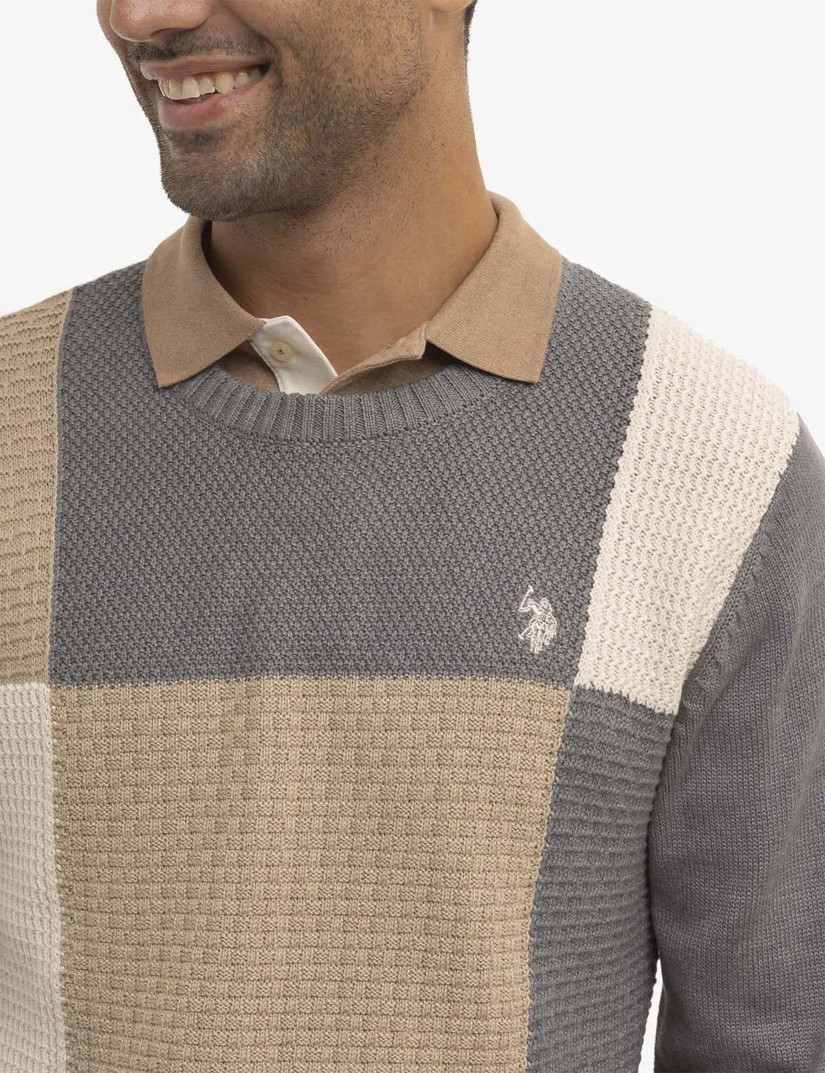 PATCHWORK CREW NECK SWEATER